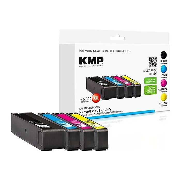 KMP H117V schwarz, cyan, magenta, gelb Druckerpatronen kompatibel zu HP 970XL + 971XL (CN625AE/CN626AE/CN627AE/CN628AE), 4er-Set