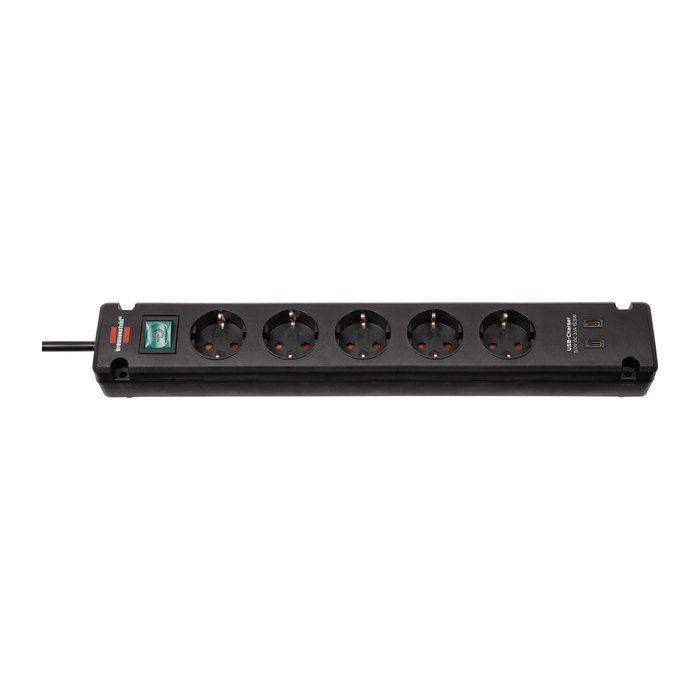 brennenstuhl Bremounta USB-C 5-fach Steckdosenleiste mit Schalter 3,0 m schwarz mit USB-Buchse