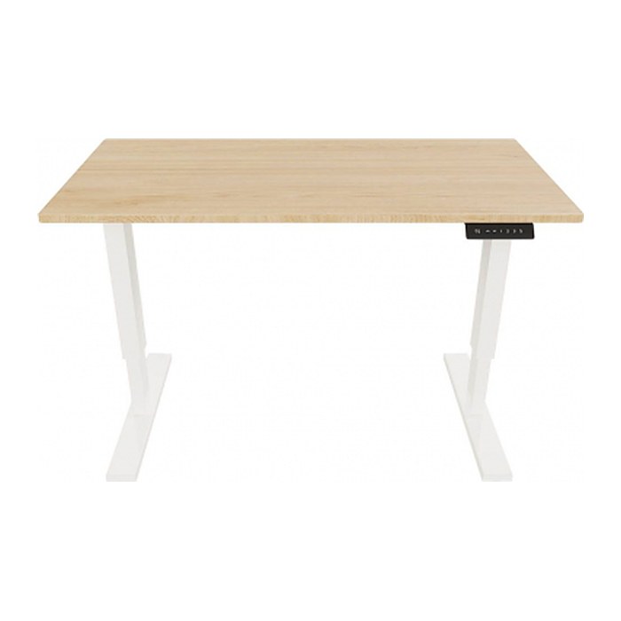 BISLEY E-StarterTech elektrisch höhenverstellbarer Schreibtisch kendal eiche rechteckig, T-Fuß-Gestell weiß 140,0 x 80,0 cm