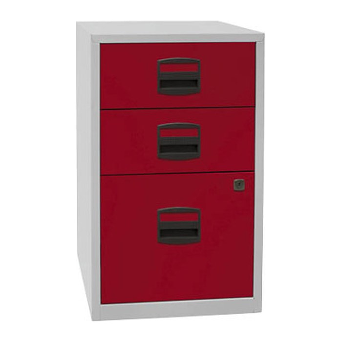 BISLEY Home Standcontainer lichtgrau, kardinalrot 3 Auszüge Kunststoff-Muldengriff schwarz 41,3 x 40,0 x 67,2 cm