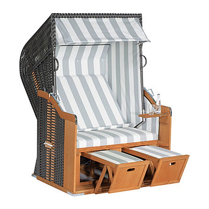 Sunny Smart® Strandkorb Rustikal 250 Basic grau, weiß, gestreift, anthrazit Kunststoff, Holz, 1-teilig