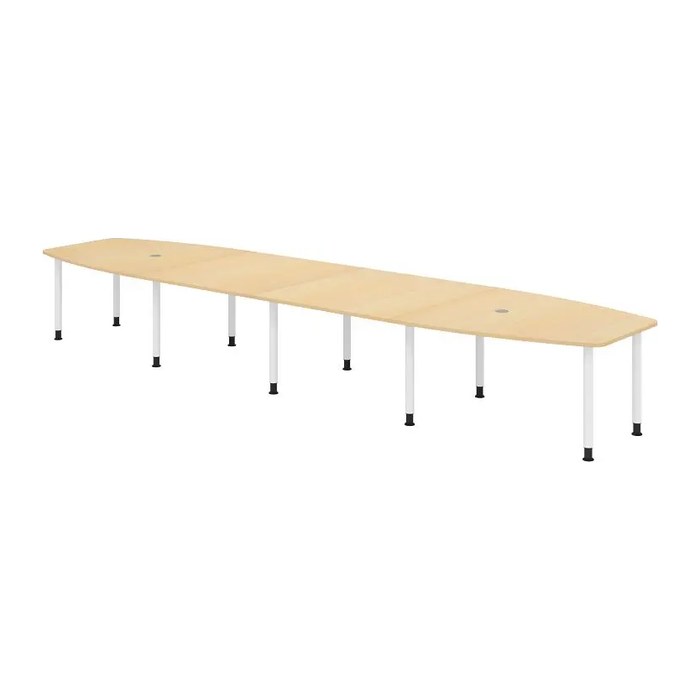 HAMMERBACHER Konferenztisch KT52C ahorn Tonnenform, Rundrohr weiß, 520,0 x 85,0/130,0 x 72,0 - 74,0 cm