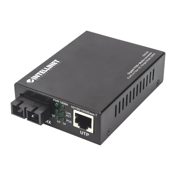 INTELLINET Gigabit PoE + Medienkonverter SC Singlemode 20km