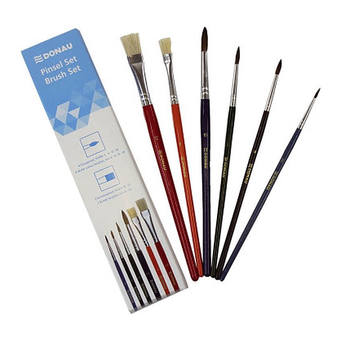 DONAU Pinsel-Set Größe 2, 4, 6, 8, 10, 12, 6-teilig