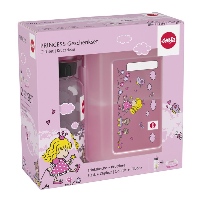 emsa Kinder Trinkflasche & Lunchbox Prinzessin transparent, 1 Set