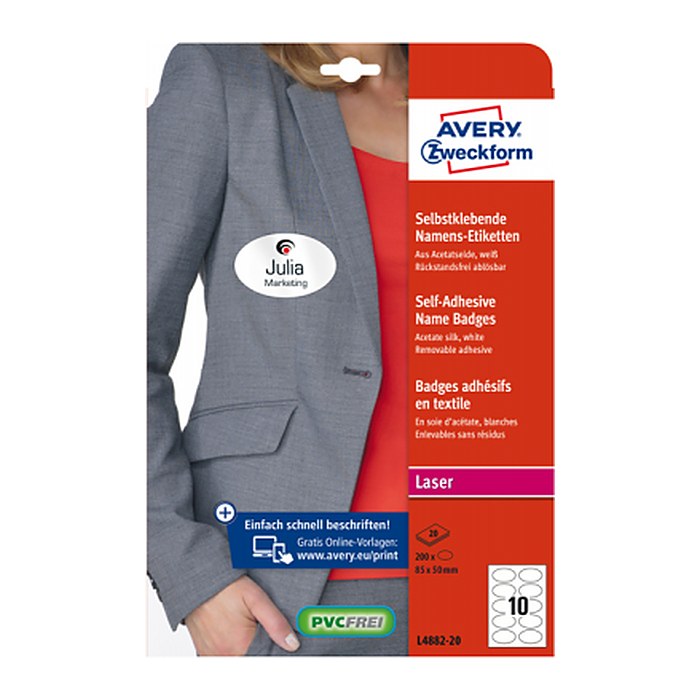 AVERY Zweckform Namensetiketten L4882-20 weiß 85,0 x 50,0 mm, 20 Blatt