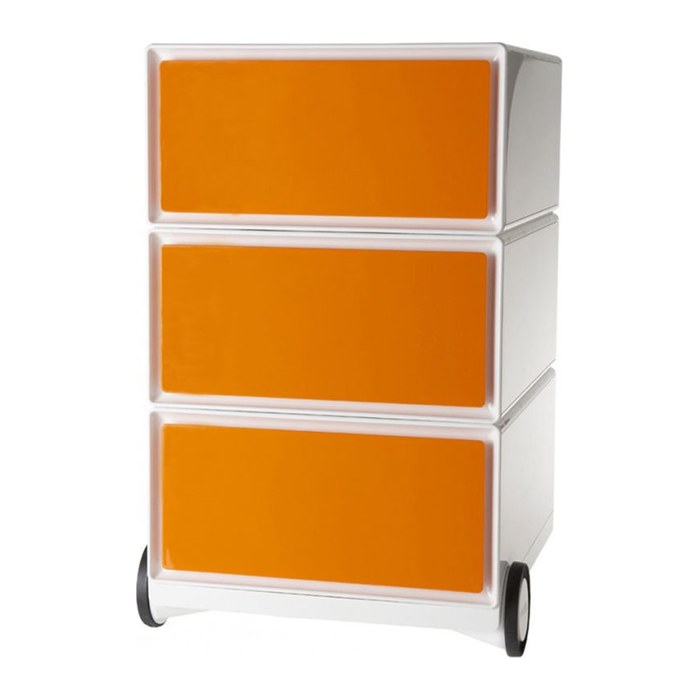 PAPERFLOW easyBox Rollcontainer weiß, orange 3 Auszüge 39,0 x 43,6 x 64,2 cm