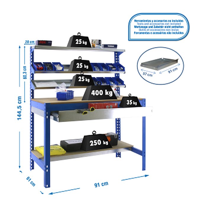 Simonrack Werkbank SIMONWORK BT1 BOX 900 blau 1 Schublade 91,0 x 61,0 x 144,5 cm