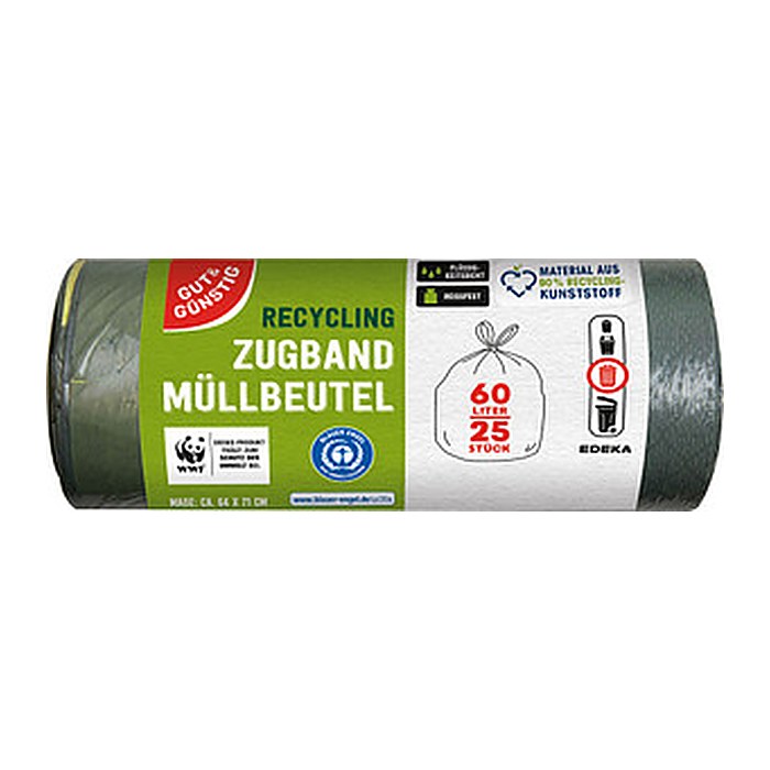 GUT&GÜNSTIG Müllbeutel RECYCLING 60,0 l schwarz, 25 St.