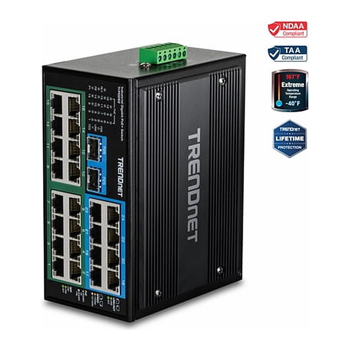 TRENDnet Industrial Switch 26-Port Gbit PoE+ DIN-Rail