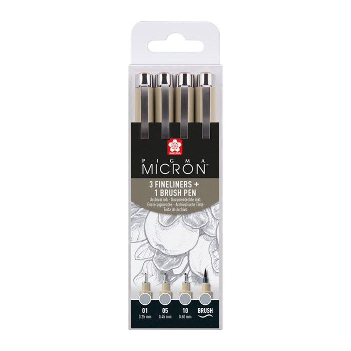Sakura Pigma Micron Fineliner-Set farbsortiert 0,25 + 0,45 + 0,60 mm, 4 St.