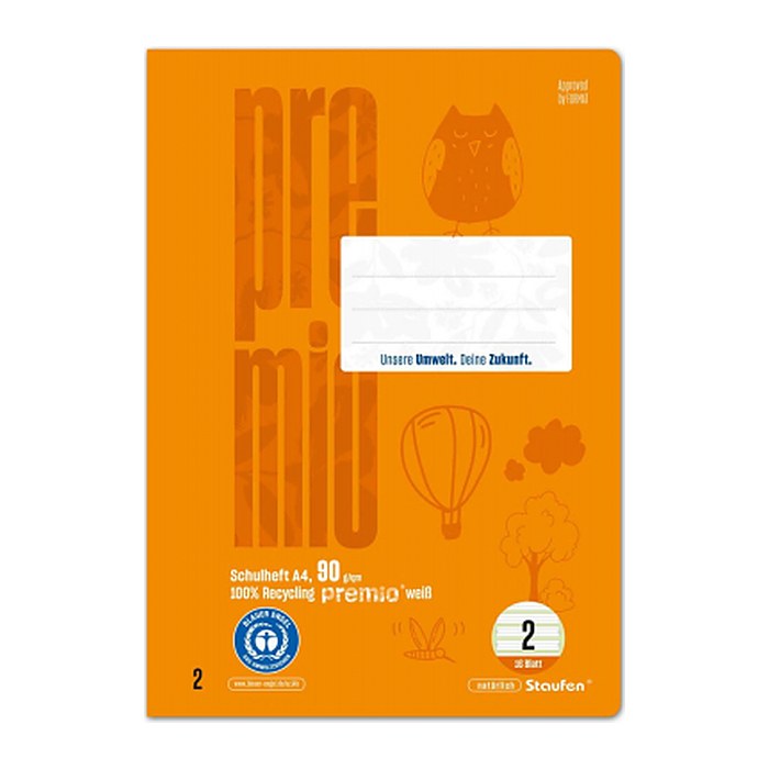 Staufen® Schulheft Premio Lineatur 2 liniert DIN A4 ohne Rand, 16 Blatt, 1 St.