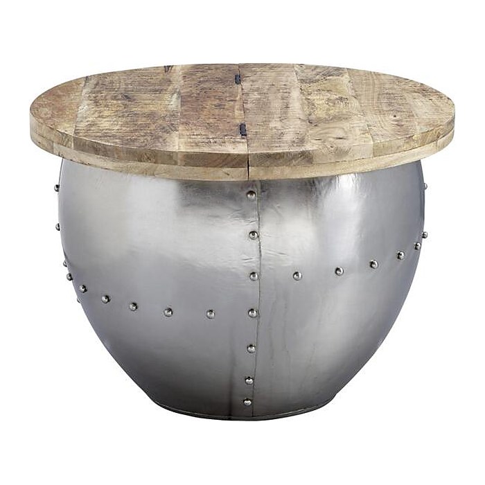 WOHNLING Couchtisch rund Massivholz silber 60,0 x 60,0 x 43,0 cm, 1 St.