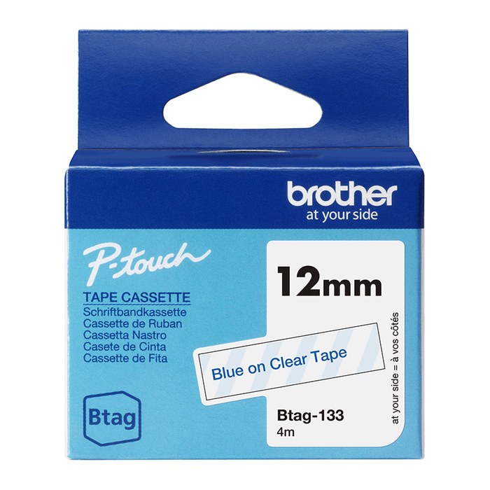 brother Schriftband Btag BTAG133, 12 mm, blau auf transparent, 1 St.