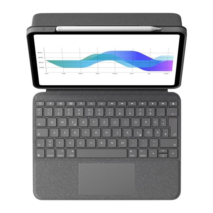 Logitech FOLIO TOUCH Tablet-Tastatur grau geeignet für Apple iPad Air 4. Gen (2020), Apple iPad Air 5. Gen (2022), Apple iPad Air 11" (M2), Apple iPad Air 11" (M3)