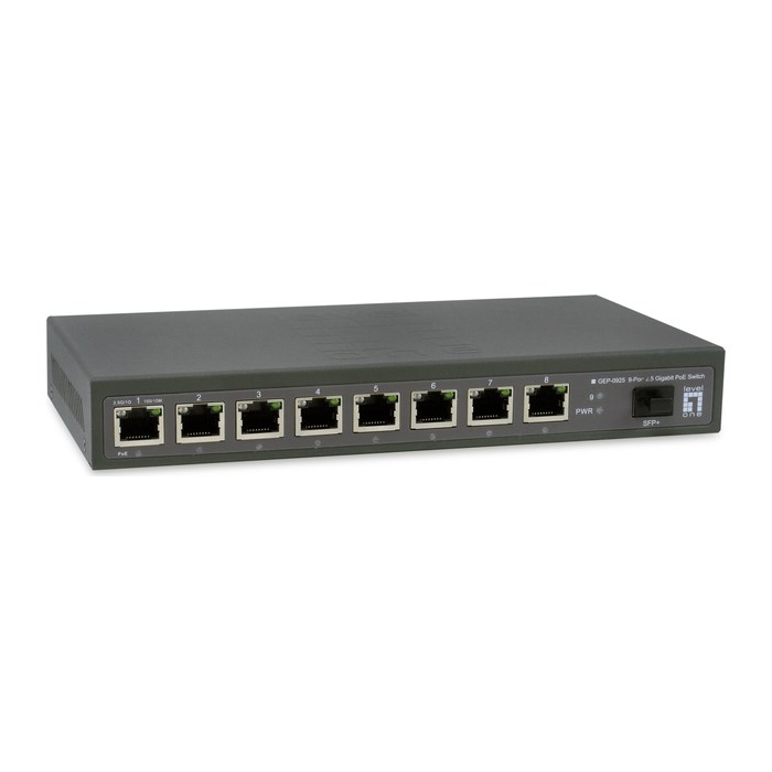 LevelOne PoE+Switch 8xGE PoE/1x10GSFP+ 120W unmanged Plastik