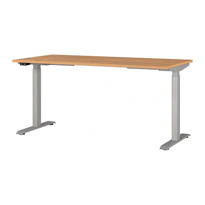 GERMANIA JET höhenverstellbarer Schreibtisch grandson-eiche rechteckig, T-Fuß-Gestell silber 160,0 x 80,0 cm