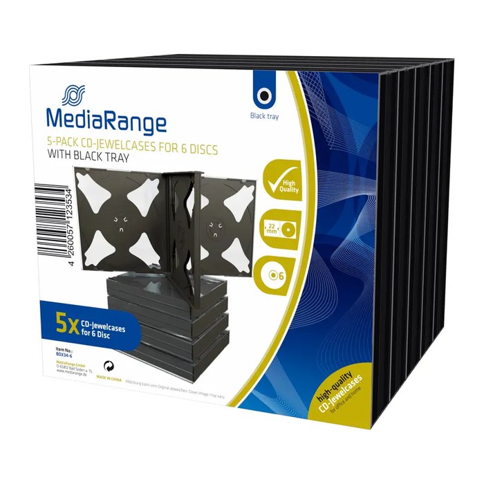 MediaRange CD-Leerhülle für 6 Dics 22mm schwarzes Tray 5pcs