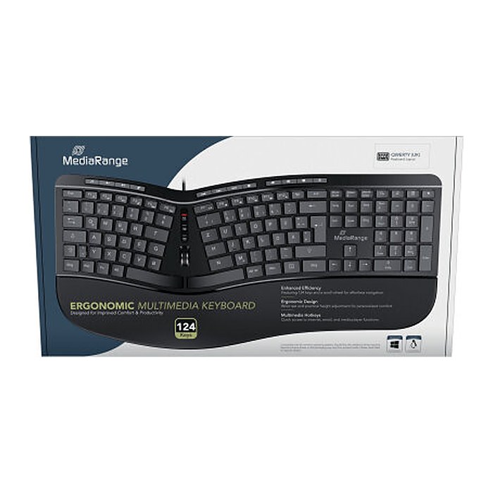 MediaRange ergon. Multimedia-Tastatur 124 Ta. Scr-Rad UK sw