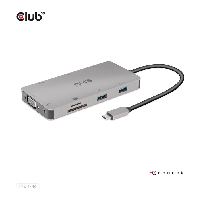 Club3D USB-C 9in1-HUB >HDMI/VGA/2xUSB/USB-C/RJ45/SD PD100W retail
