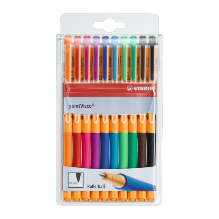 STABILO pointVisco Gelschreiber orange 0,5 mm, Schreibfarbe: farbsortiert, 10 St.