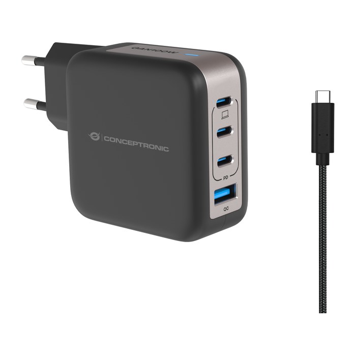 CONCEPTRONIC Ladegerät 4Port GaN 3xUSB-C/1xA100WPD3.0/PPS sw