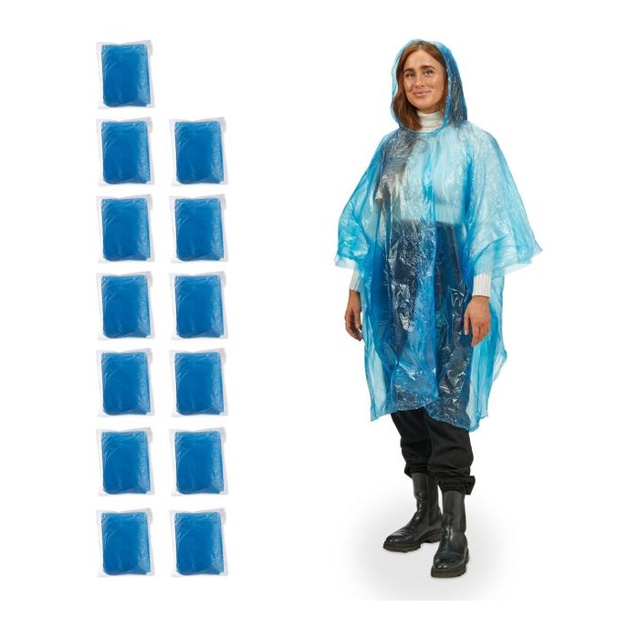 relaxdays unisex Einweg-Regenponcho transparent Einheitsgröße 13 St.