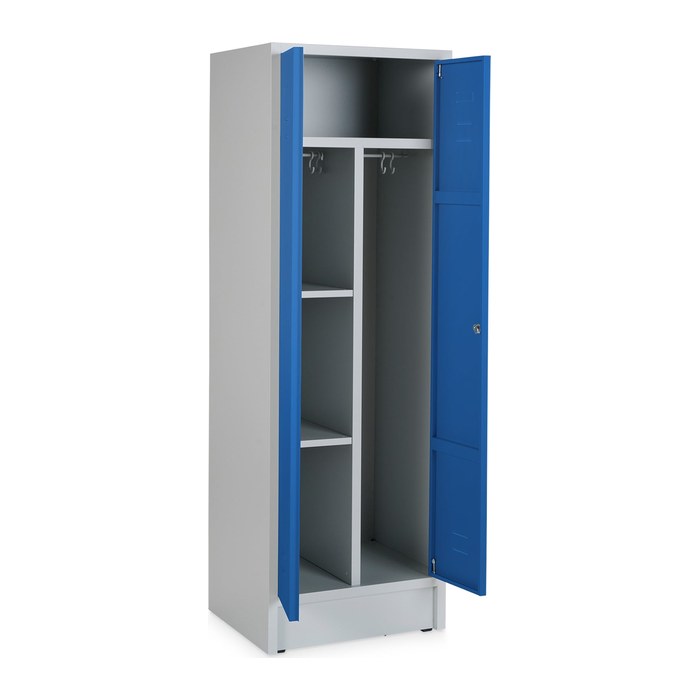 Stahl-Kleiderwäschespind (600 mm) – Fachböden inkl. (Türen Enzianblau)
