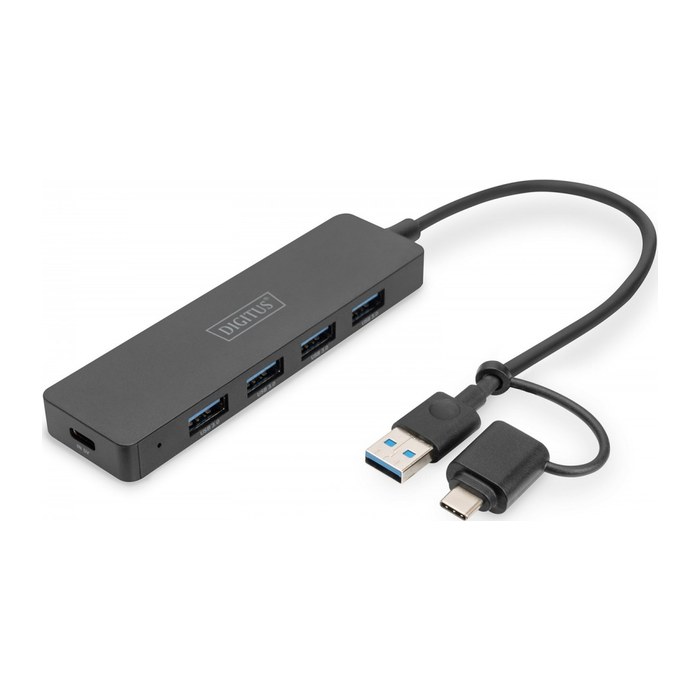 DIGITUS USB 3.0 Hub 4-Port Slim, USB-C Adapter 0,2m Kabel