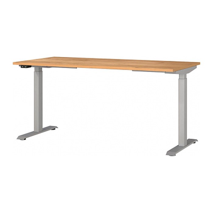 GERMANIA JET höhenverstellbarer Schreibtisch navarra-eiche rechteckig, T-Fuß-Gestell silber 160,0 x 80,0 cm