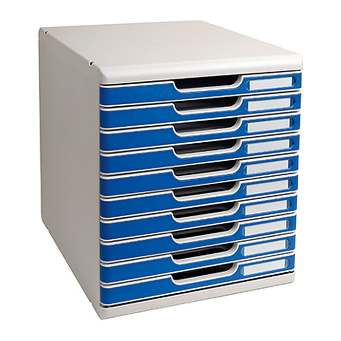 Exacompta Schubladenbox Modulo blau 302003D, DIN A4 mit 10 Schubladen, 1 St.