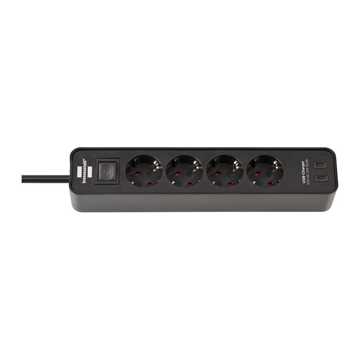 brennenstuhl Ecolor USB-C 4-fach Steckdosenleiste mit Schalter 1,5 m schwarz mit USB-Buchse