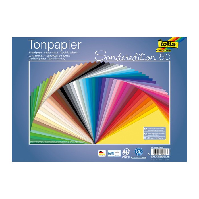 folia Tonpapier Sonderedition 50 farbsortiert 130 g/qm 50 Blatt