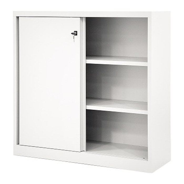 BISLEY Schiebetürenschrank ECO, SD12112S696 verkehrsweiß 2 Fachböden 120,0 x 43,0 x 118,1 cm