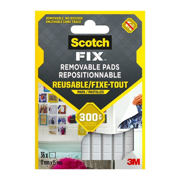 Scotch FIX™ REMOVABLE PADS doppelseitige Klebepads für max. 300,0 g, 11,0 x 15,0 mm, 36 St.