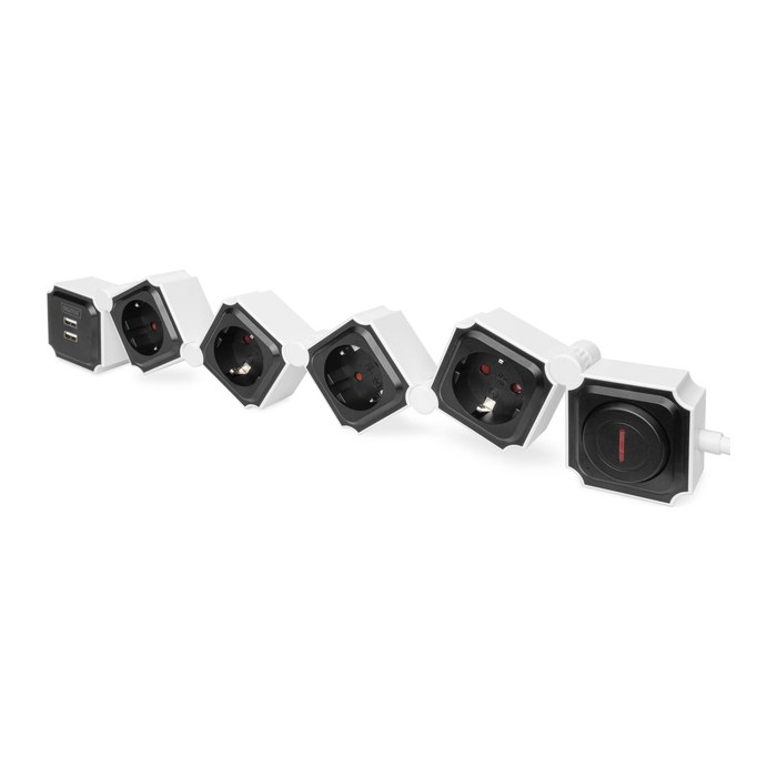 DIGITUS Steckdosenleiste 4x + 2USB, Schalter, Flexibel 1,6m