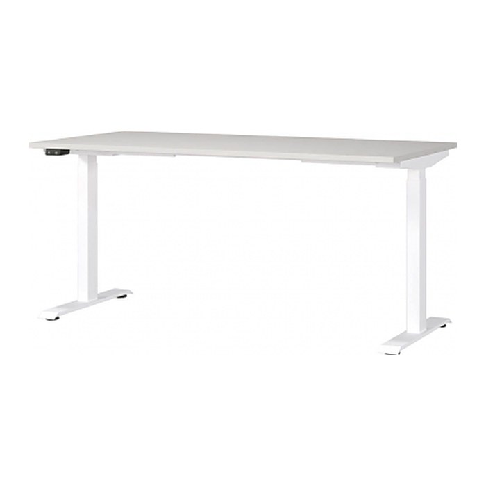 GERMANIA JET höhenverstellbarer Schreibtisch lichtgrau rechteckig, T-Fuß-Gestell weiß 160,0 x 80,0 cm