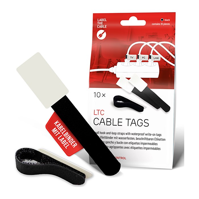 LTC Klettkabelbinderlabel Set wiederverwendbar, schwarz,10er