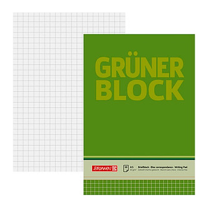 BRUNNEN Briefblöcke "Grüner Block" DIN A5 kariert Lineatur 5, 1 Block