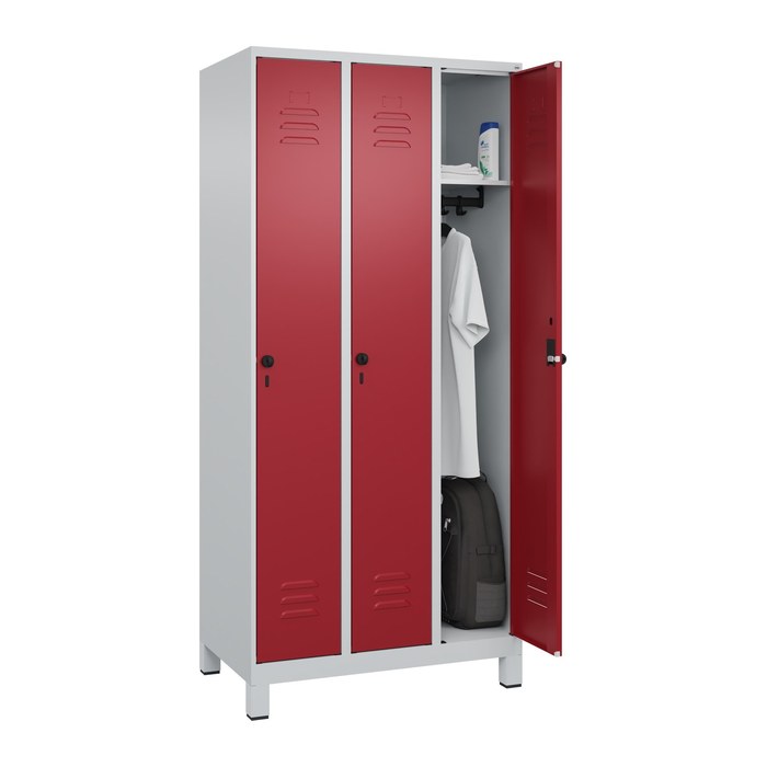 CP Spind Classic Plus lichtgrau, rubinrot 080010-30 S10001, 3 Schließfächer 90,0 x 50,0 x 195,0 cm
