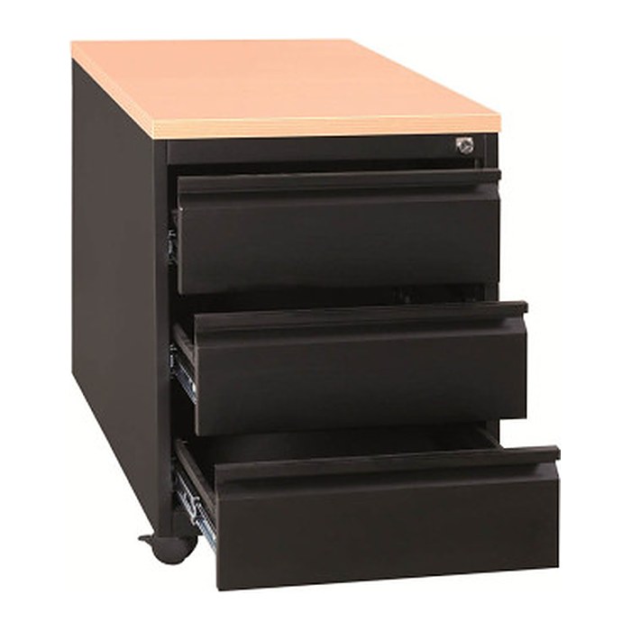 Gürkan Rollcontainer schwarz, buche 3 Auszüge 46,0 x 60,0 x 62,0 cm