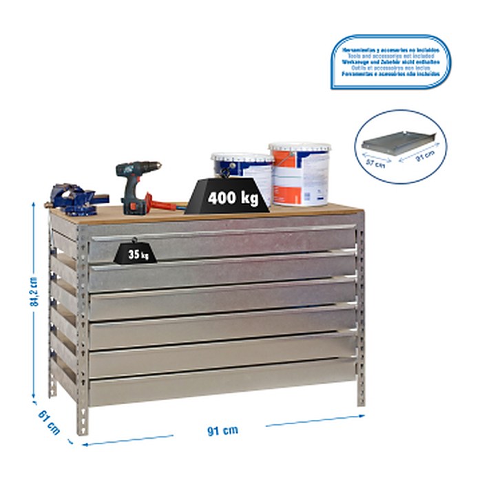 Simonrack Werkbank SIMONWORK BT5 BOX silber 6 Schubladen 91,0 x 61,0 x 84,2 cm