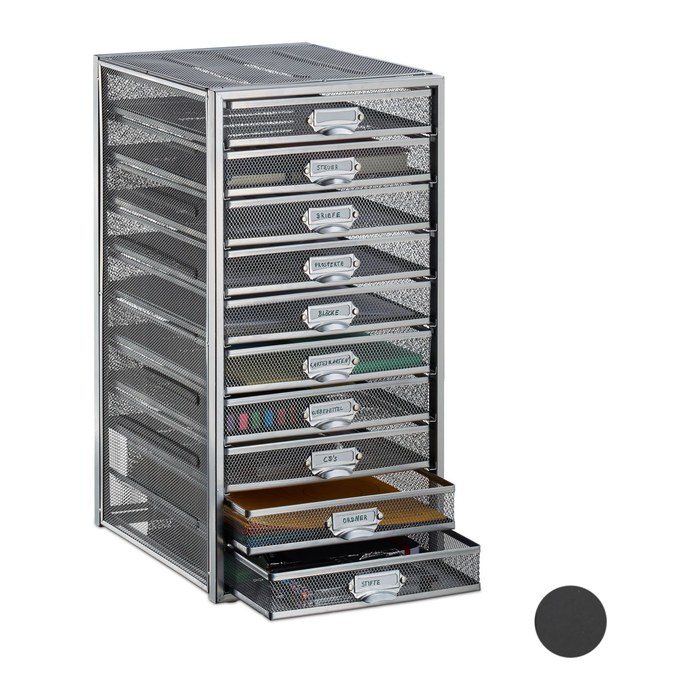 relaxdays Schubladenbox silber 10024817_55, DIN A4 mit 10 Schubladen, 1 St.
