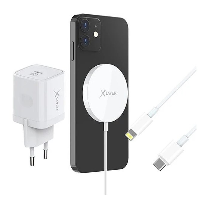 XLAYER Wireless Magnetic Starter Set Induktive Ladestation weiß, Kabellänge: 1,0 m, 15 Watt