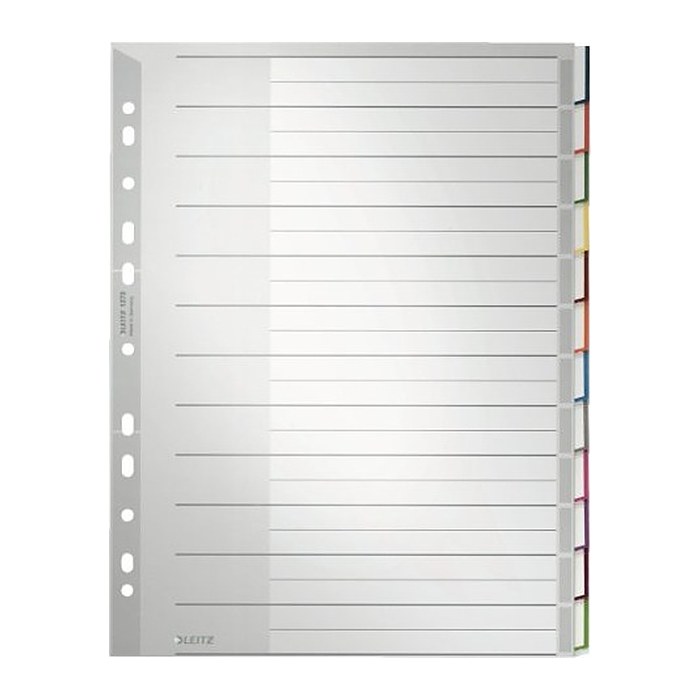 LEITZ Ordnerregister DIN A4+ Vollformat, Überbreite blanko grau 12-teilig, 1 Satz
