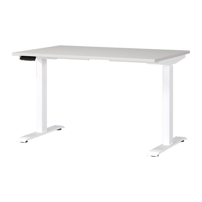GERMANIA JET höhenverstellbarer Schreibtisch lichtgrau rechteckig, T-Fuß-Gestell weiß 120,0 x 80,0 cm