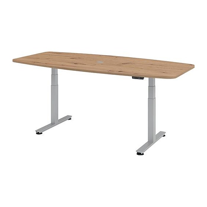 HAMMERBACHER Konferenztisch XDSM22 asteiche Tonnenform, T-Fuß-Gestell silber, 220,0 x 103,0 x 62,0 - 127,0 cm