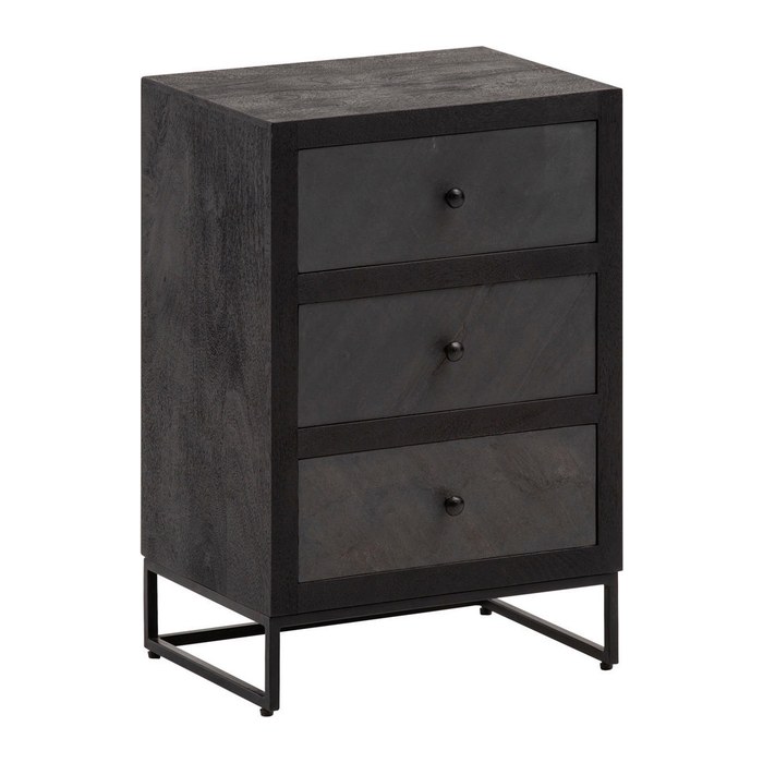 WOHNLING Nachttisch rechteckig Massivholz schwarz 40,0 x 30,0 x 60,0 cm, 1 St.