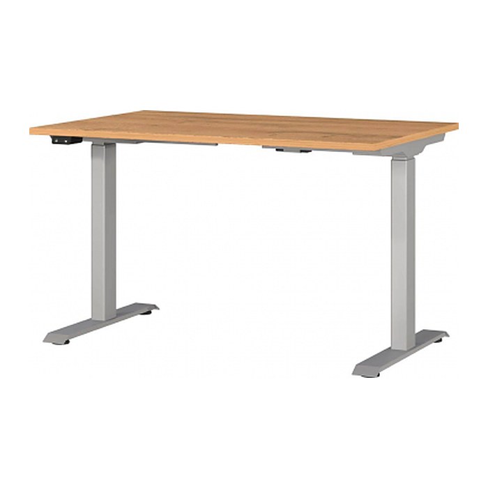 GERMANIA JET höhenverstellbarer Schreibtisch grandson-eiche rechteckig, T-Fuß-Gestell silber 120,0 x 80,0 cm