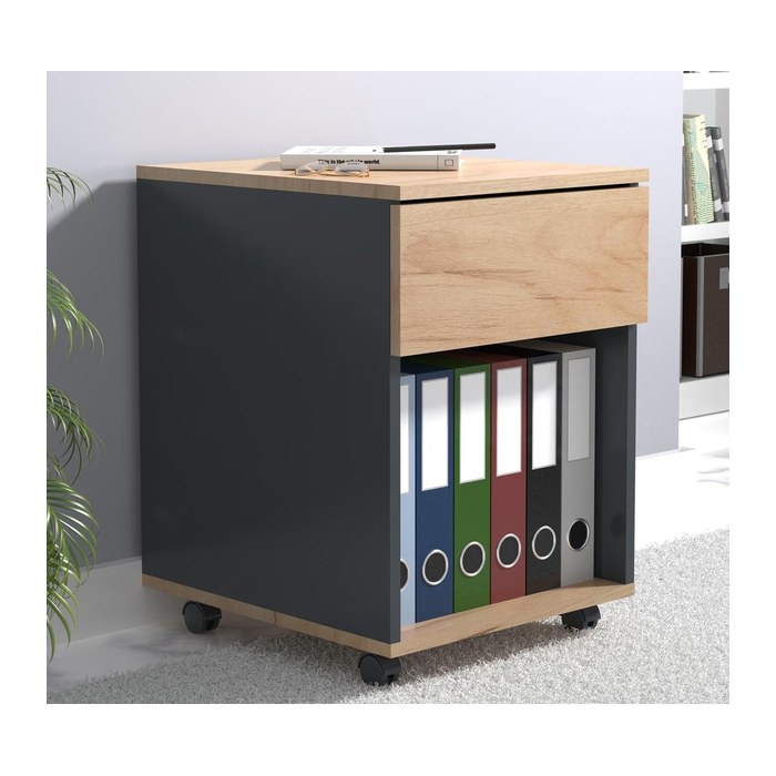 VCM my office Dasola Rollcontainer anthrazit, eiche 1 Auszug 39,0 x 45,0 x 55,0 cm
